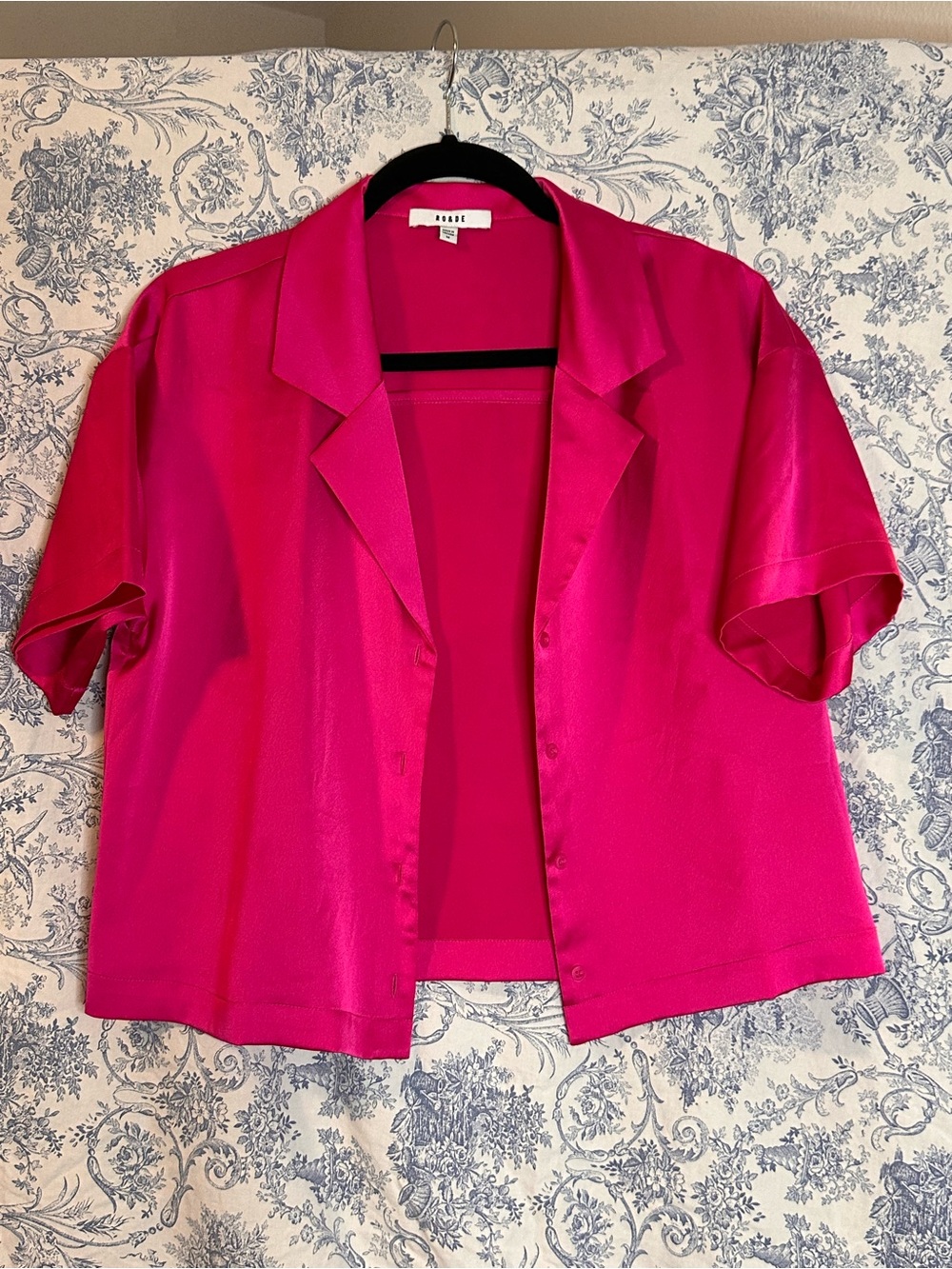 Ro & De Hot Pink Satin Button-Down Shirt
